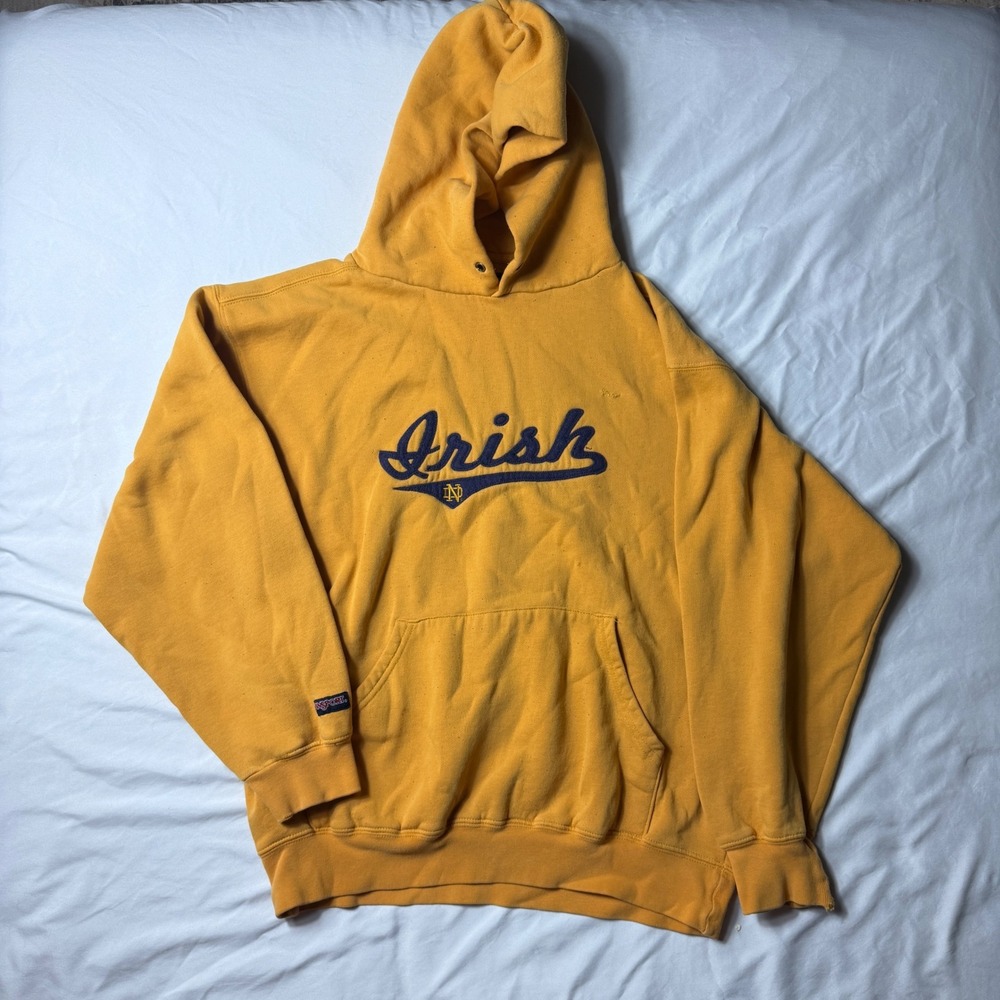 Jansport Notre Dame Fighting Irish Hoodie Yellow Mens Small Vintage Sweatshirt